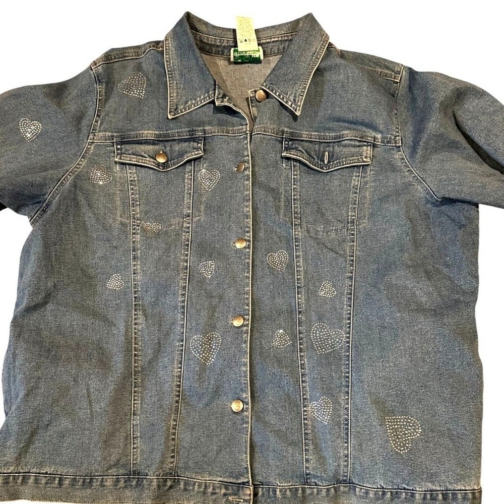 Vintage Quacker Factory 2X Denim Jean Jacket – Sparkly Rhinestone Hearts – Y2K